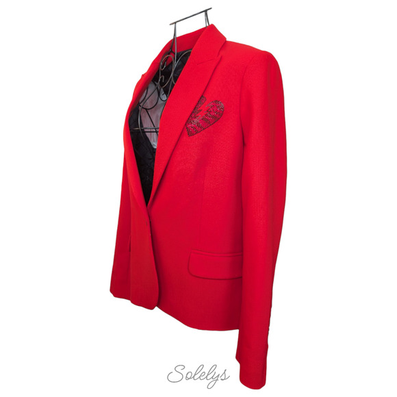 Zadig & Voltaire Victor Bis Amour Heart Red Black Embellished Blazer 36 Small - Picture 6 of 12